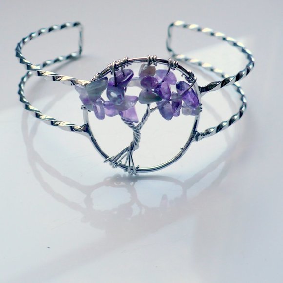 ❤️ Amethyst Tree of Life Silver Plated Bracelet - Picture 1 of 7